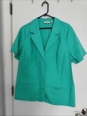 Denim&Co Teal Short-Sleeve Blazer Top